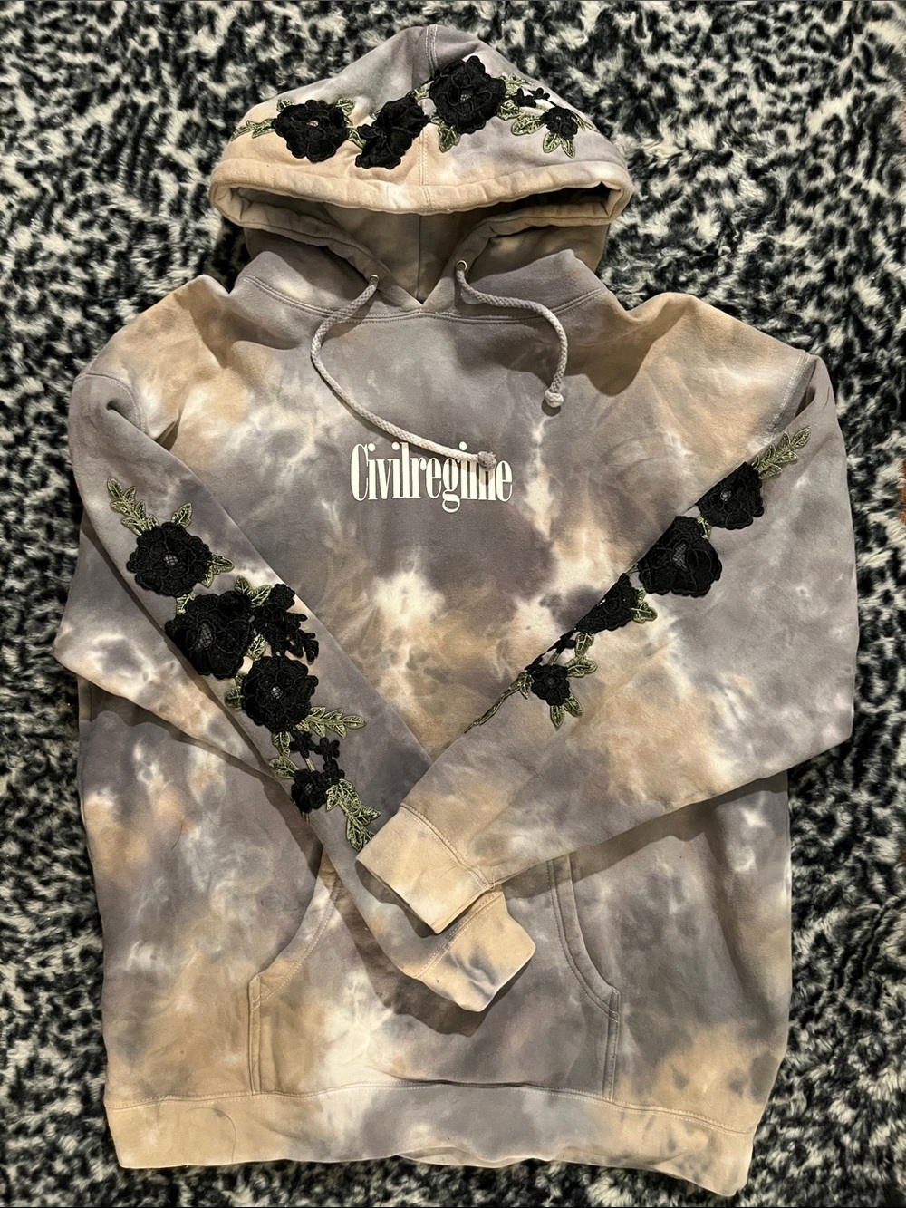 Civil Regime Marble Wash Black Roses Hoodie